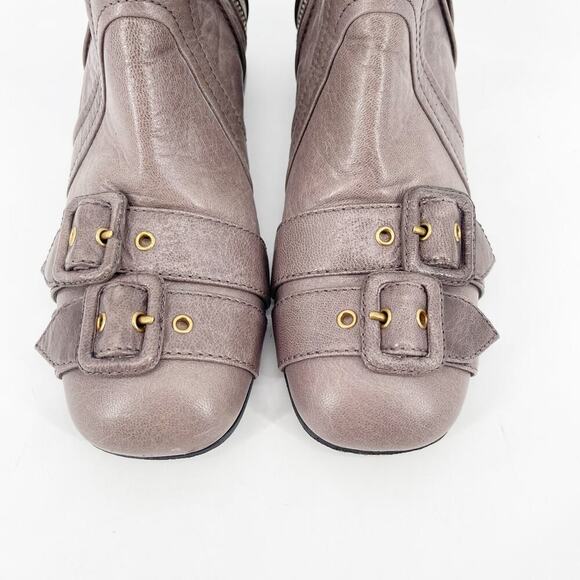 Prada F/W 2017 Dove Gray Multi Buckle Moto Grunge Square Toe Ankle Boot IT 37.5 - Picture 8 of 15